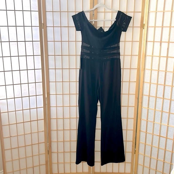 Bebe off shoulder mesh panel jumpsuit - Picture 2 of 8